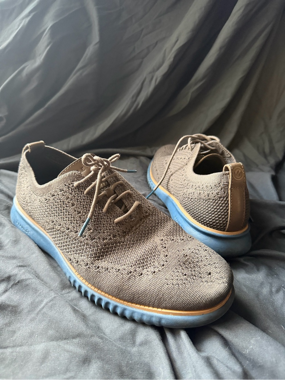 Cole Haan Men's Brown Knit Derby Shoes with Blue Contrast Sole